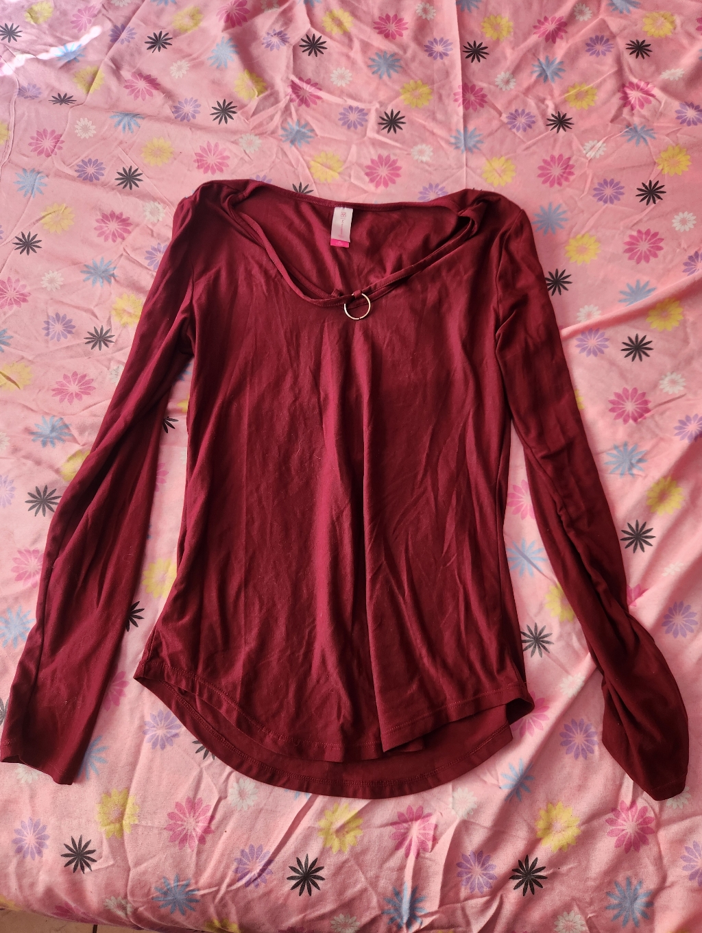 Nobo Burgundy Long Sleeve Ring Detail Top